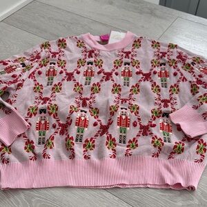 NWT QUEEN OF SPARKLES light Pink Nutcracker and candy cane Sweater size medium